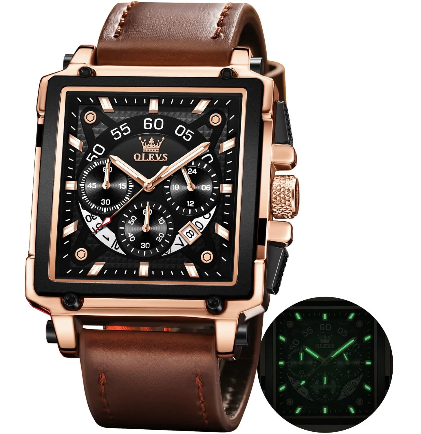 OLEVS Men's Quartz Chronograph: Leather Dress Watch zyvraxen