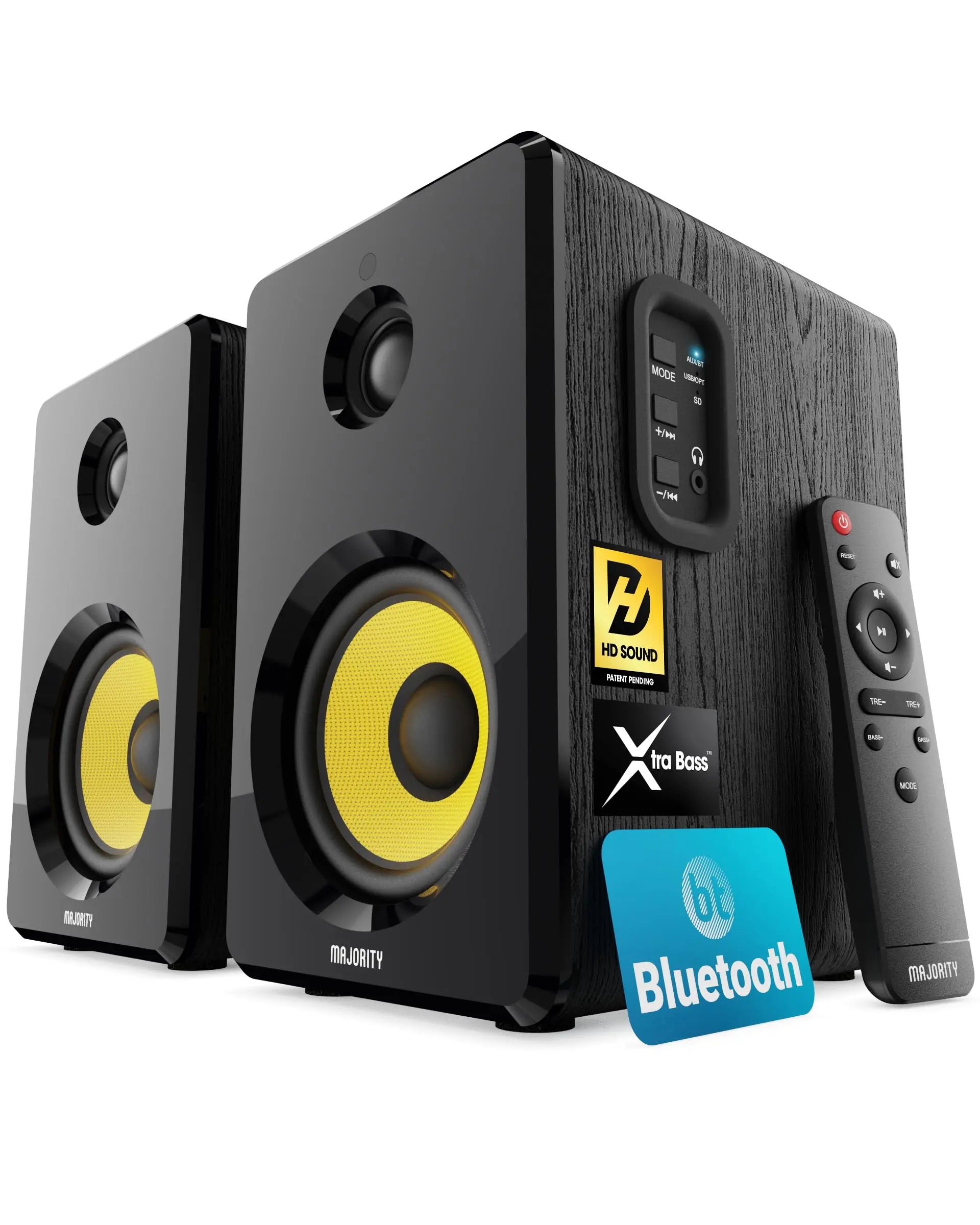 Majority 70W Hi-Fi Bluetooth Bookshelf Speakers | Kevlar Cone & Wooden Cabinet | Optical, RCA, USB & AUX zyvraxen