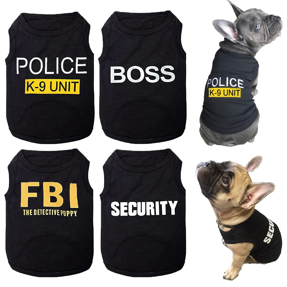 Dog Shirts 4 Pack Cat Apparel Costumes for Cosplay，Breathable Pet T-Shirts，Summer Clothes K9 Security Boss FBI Vest for Dogs Puppy Boy Girl (L Black) Zyvraxen