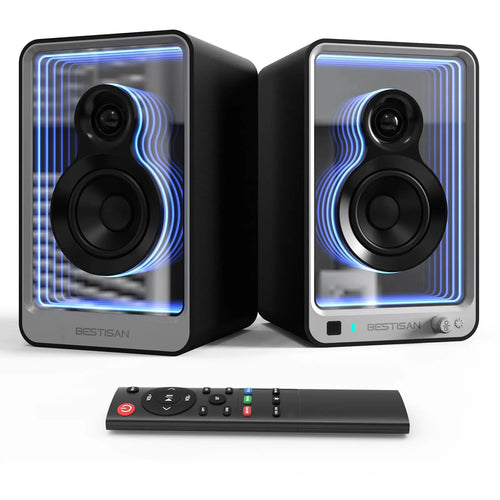 BESTISAN Optimal SR15 Bluetooth Bookshelf Speakers with Subwoofer Port and Dynamic Lighting zyvraxen