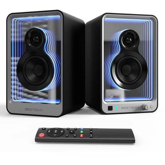 BESTISAN Optimal SR15 Bluetooth Bookshelf Speakers with Subwoofer Port and Dynamic Lighting zyvraxen