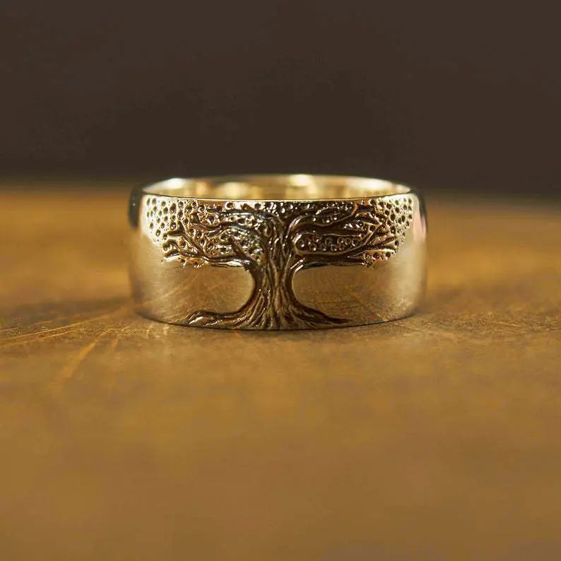 Simple Retro Carved Tree of Life Ring Moretech