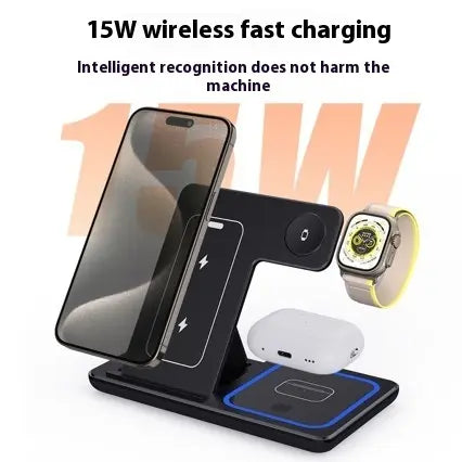 3 In 1 LED Fast Wireless Charger Stand Foldable Charging Station zyvraxen