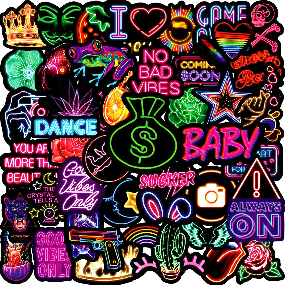 Waterproof Neon Cartoon Stickers Zyvraxen