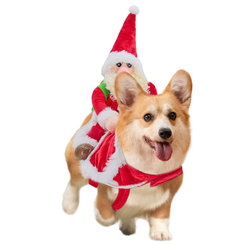 DELIFUR Santa Dog Costume Christmas Pet Clothes Santa Claus Riding Pet Cosplay Costumes Party Dressing up Dogs Cats Outfit for Small Medium Dogs (Small) Zyvraxen