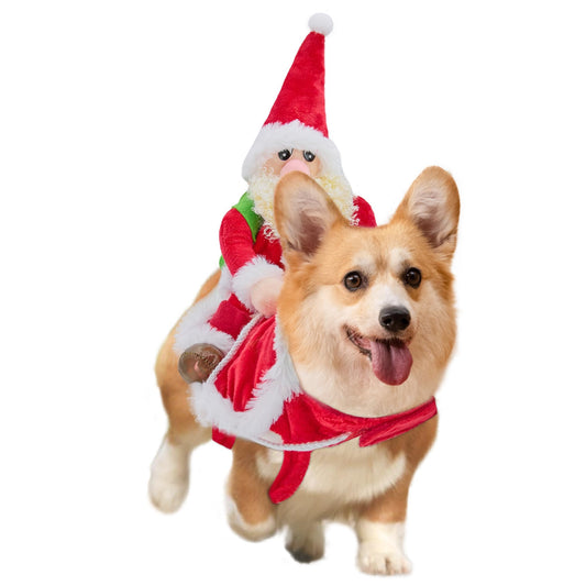 DELIFUR Santa Dog Costume Christmas Pet Clothes Santa Claus Riding Pet Cosplay Costumes Party Dressing up Dogs Cats Outfit for Small Medium Dogs (Small) Zyvraxen