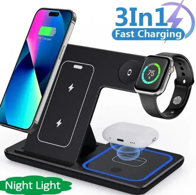 15W 3 In 1 LED Foldable Fast Wireless Charger Stand zyvraxen