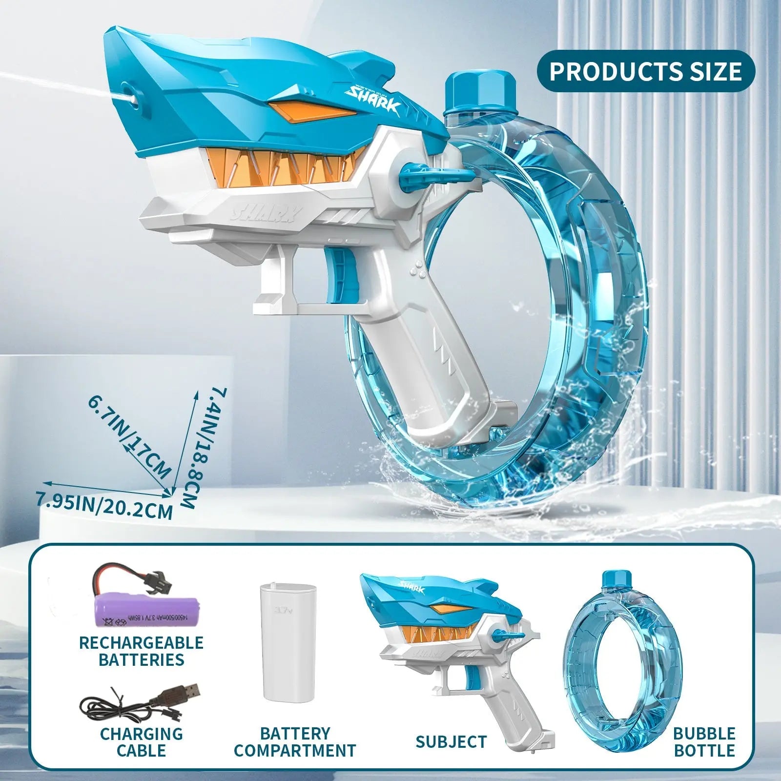 Shark Blast Electric Water Gun: High-Capacity Automatic Soaker Zyvraxen