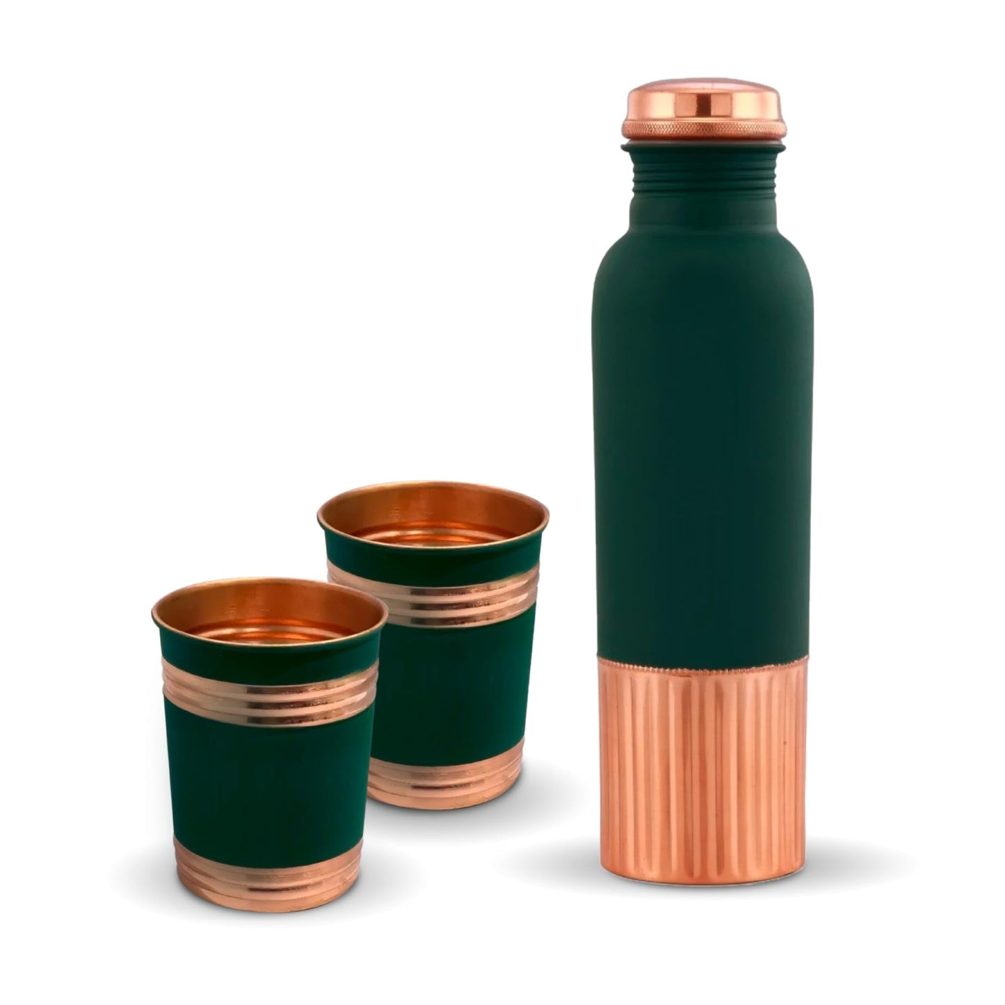 Copper Water Bottle - 100% Pure Copper with Ayurvedic Benefits Handcrafted Leak-Proof Design - Includes Copper Cups for Best Experience - Easy to Clean Copper Cup Set.