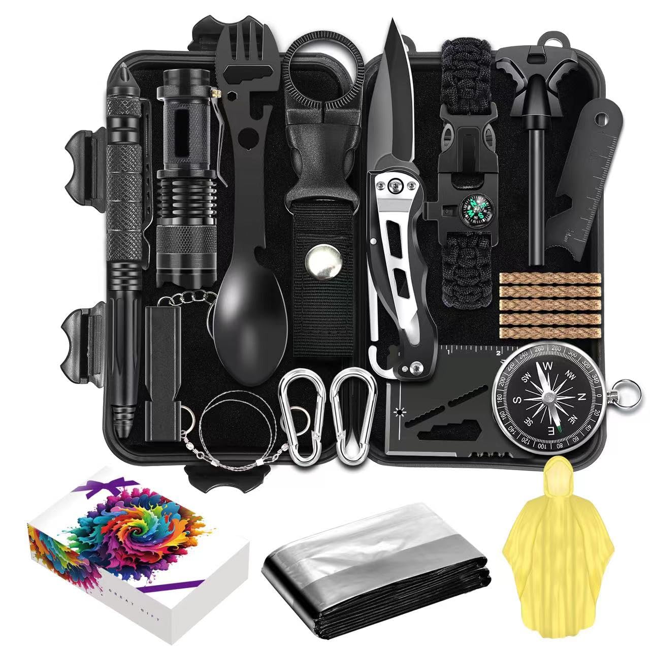 Survival kit16 in 1 Professional Survival Gear Tool kit Camping Gear Camping Essentials for Fathers Day Christmas Hiking Hunting Zyvraxen
