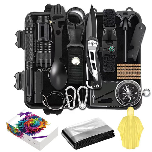 Survival kit16 in 1 Professional Survival Gear Tool kit Camping Gear Camping Essentials for Fathers Day Christmas Hiking Hunting Zyvraxen