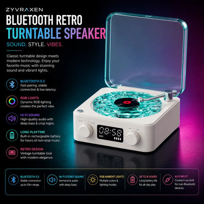 Bluetooth Retro Turntable Speaker with RGB Lights zyvraxen