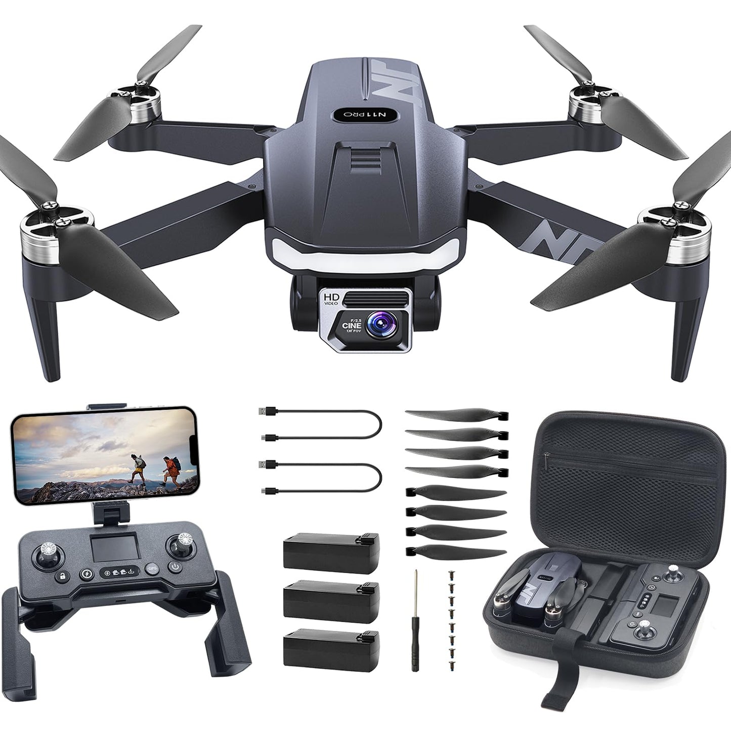 NAFYRE N11 PRO GPS Drone with Camera for Adults 4K UHD 90 Min Long Flight Time Long Control Range Auto Return Follow Me Brushless Motor 5G FPV RC Quadcopter for Beginners Zyvraxen