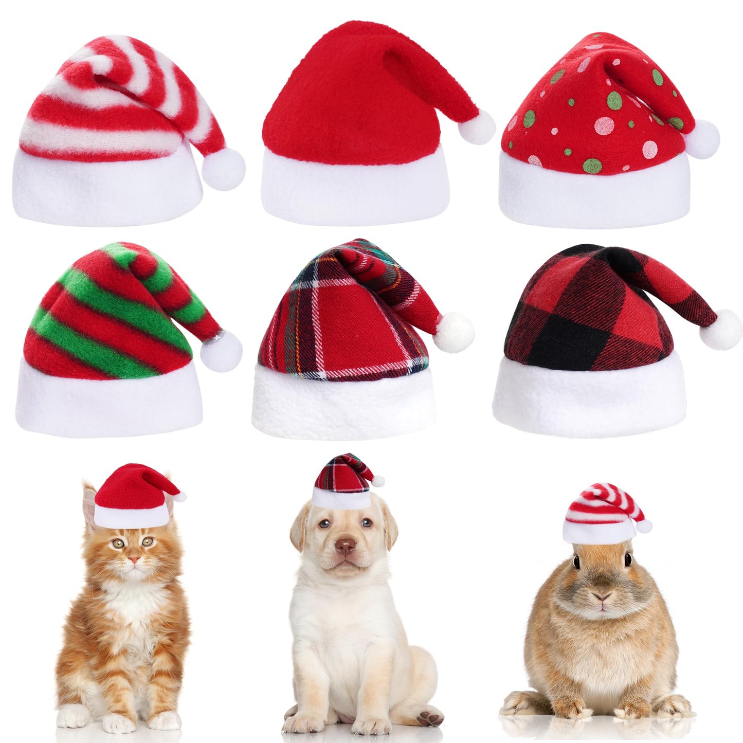 Jmkcoz 6 Pieces Pet Cat Dog Christmas Santa Hat Holiday Party Cute Costumes for Puppy Kitten Christmas Cosplay Dress Up Supplies (Mixed) Zyvraxen