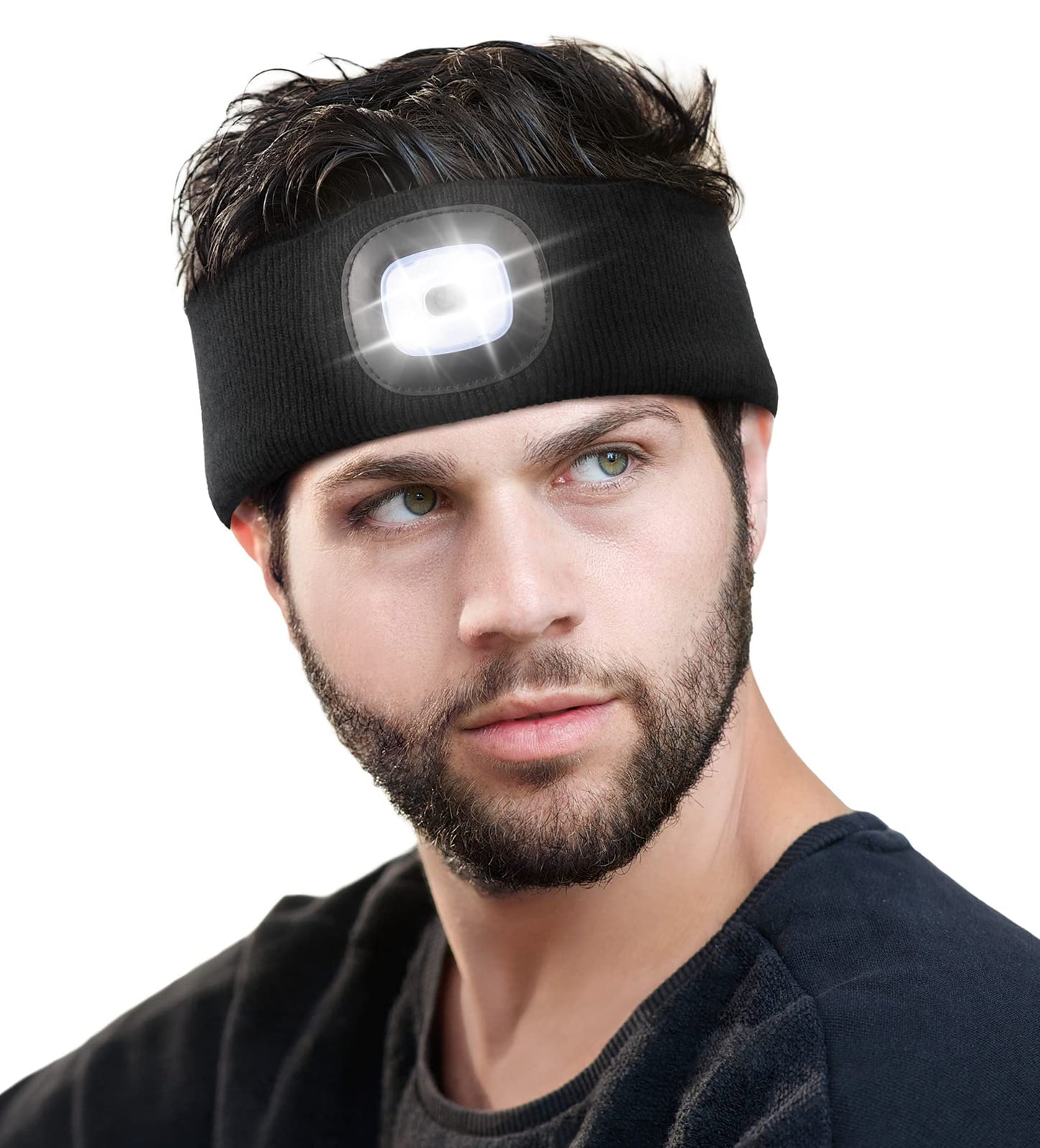 CENSGO Headband with The Light Cool Gadgets Gifts for Sports Lighted Sweatband- 3 Brightness SettingsChristmas Stocking for Men Women Sweatband for Running Hiking (Black) Zyvraxen