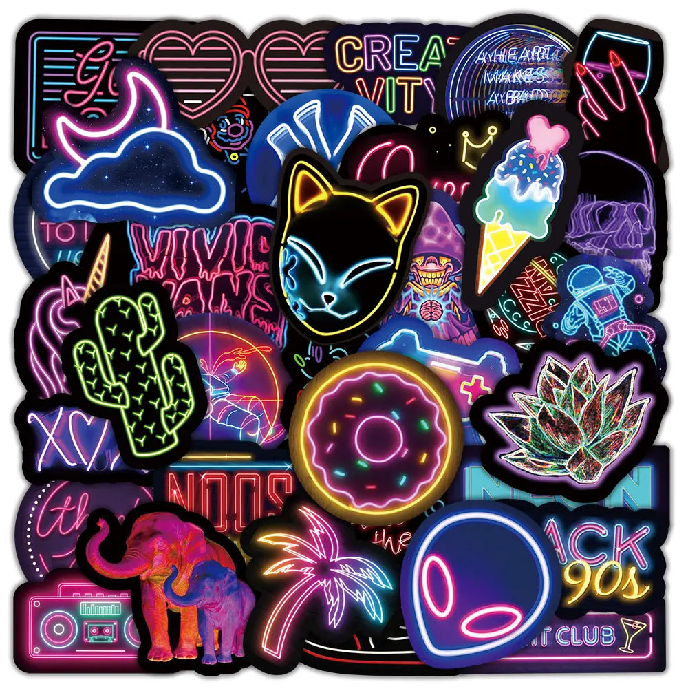 Waterproof Neon Cartoon Stickers Zyvraxen