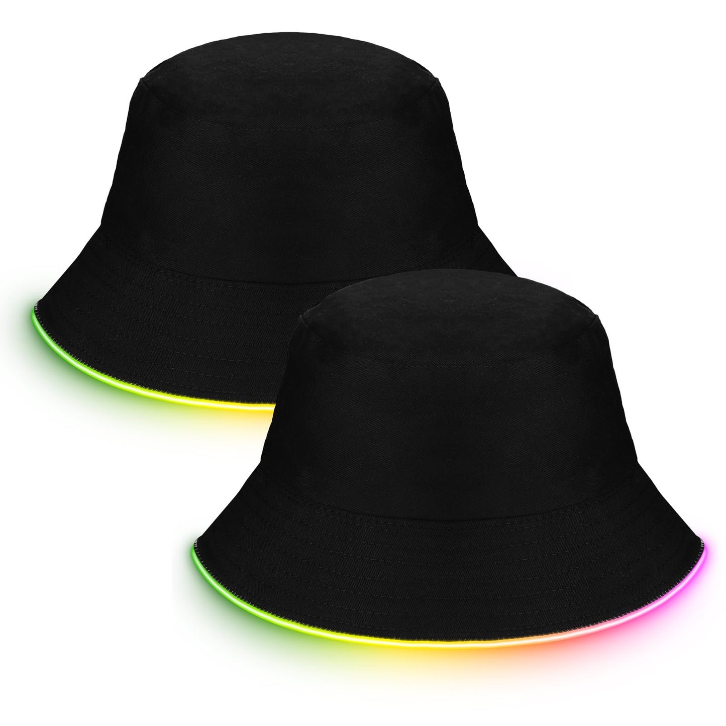 Chuarry 2 Pcs LED Light up Bucket Hat Set LED Light up Bucket Hat LED Bucket Hat for Men and Women Unisex (Black Neon) Zyvraxen