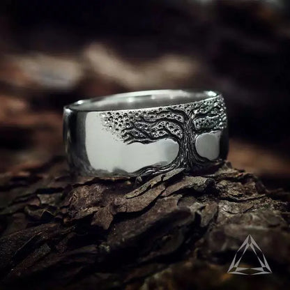 Simple Retro Carved Tree of Life Ring Moretech