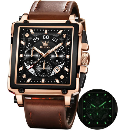 OLEVS Men's Quartz Chronograph: Leather Dress Watch zyvraxen